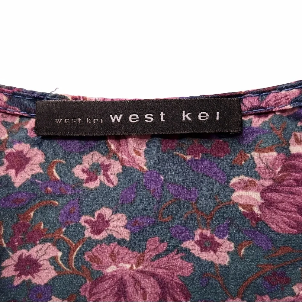 West Kei Floral Print‎ Blouse XS Ruffle Sleeves V-Neck Patterned Top - Picture 3 of 6